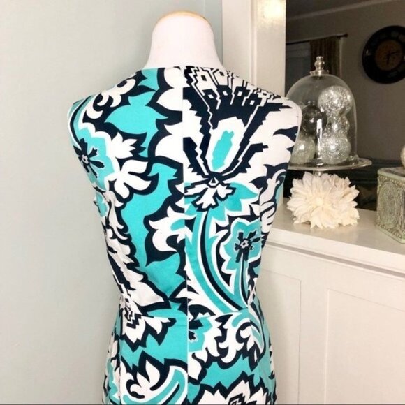 Banana Republic Floral Sheath Dress Teal Green & White 10 Medium - Picture 7 of 9